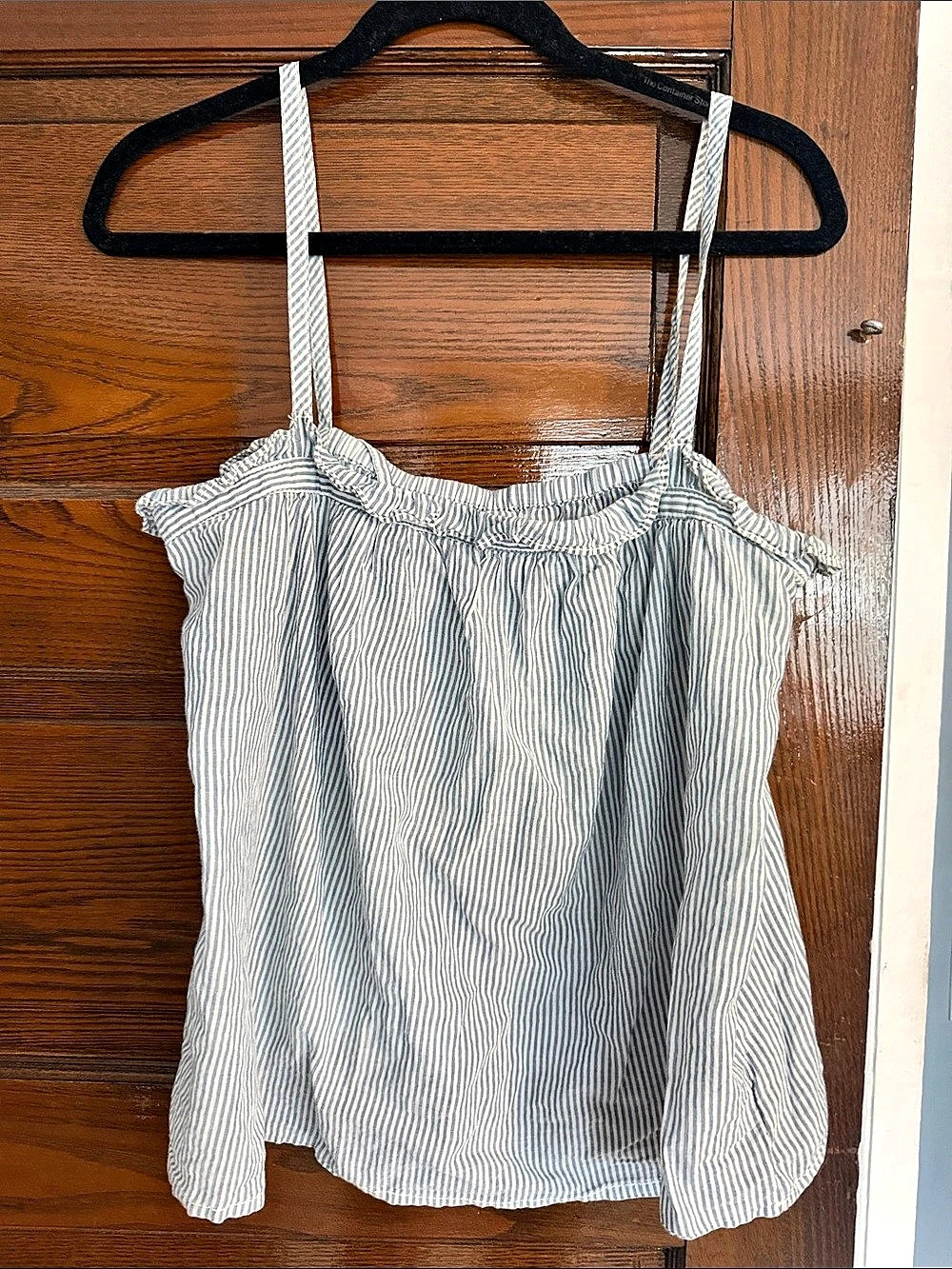 Madewell Texture & Thread Ruffle-Strap Tank Top in Stripe Blue & White Medium